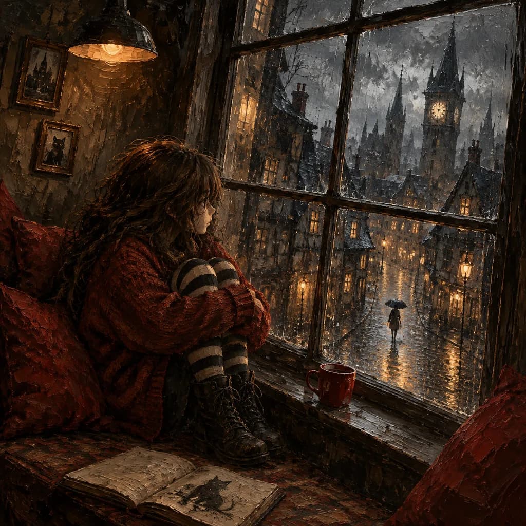 Gothic Girl by Rainy Window