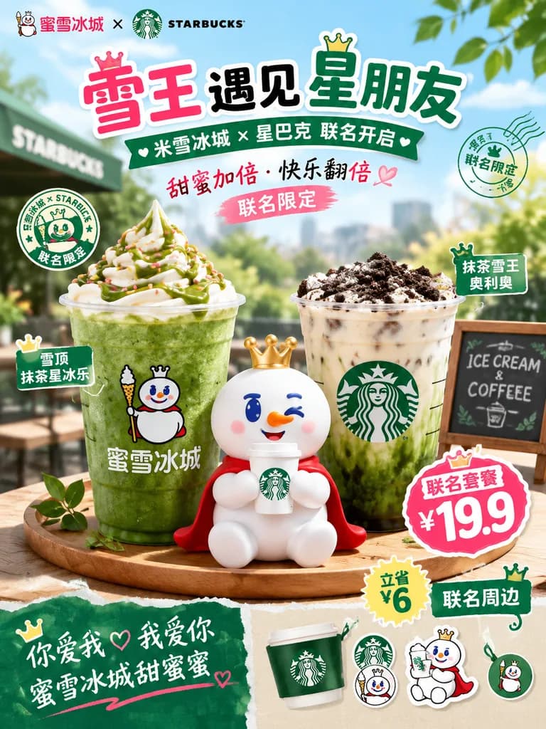 Плакат Напитков с Матча Mixue и Starbucks