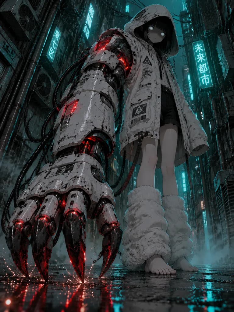 Cyberpunk Girl with Giant Mech Claw