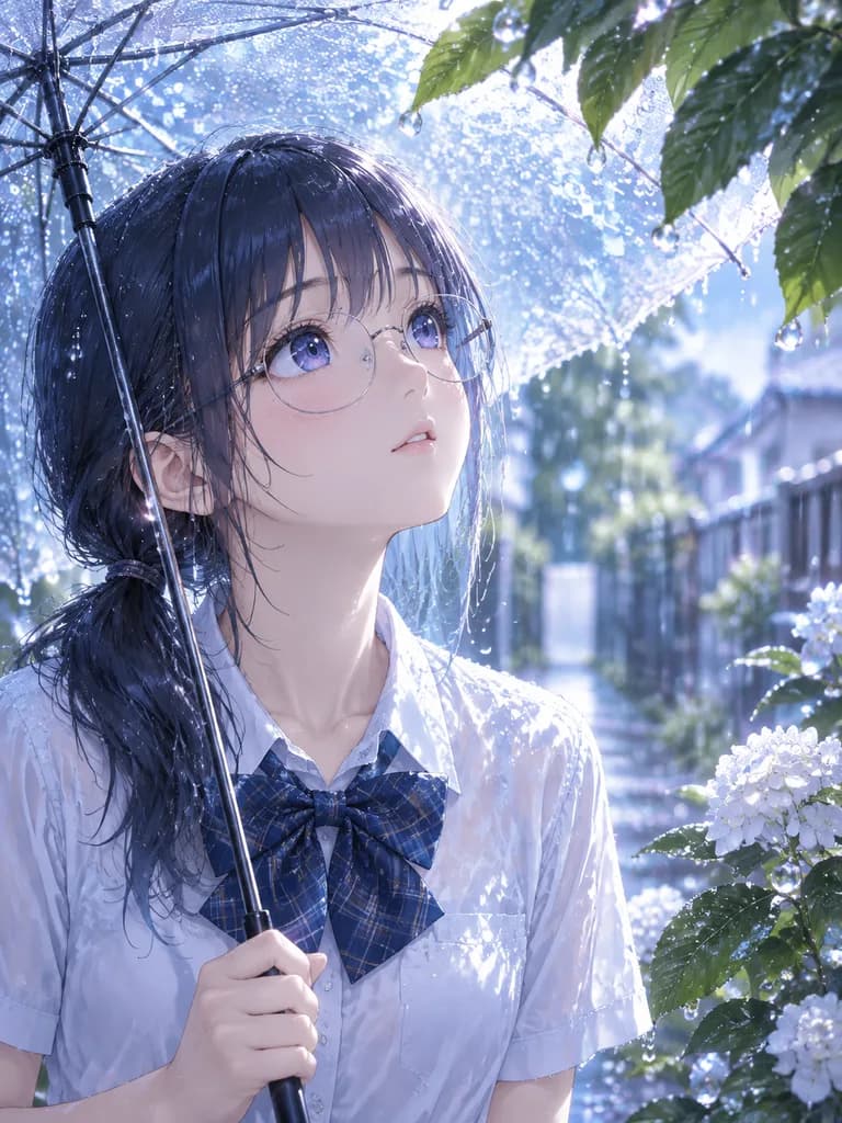 Garota de Anime Sob Guarda-Chuva na Chuva
