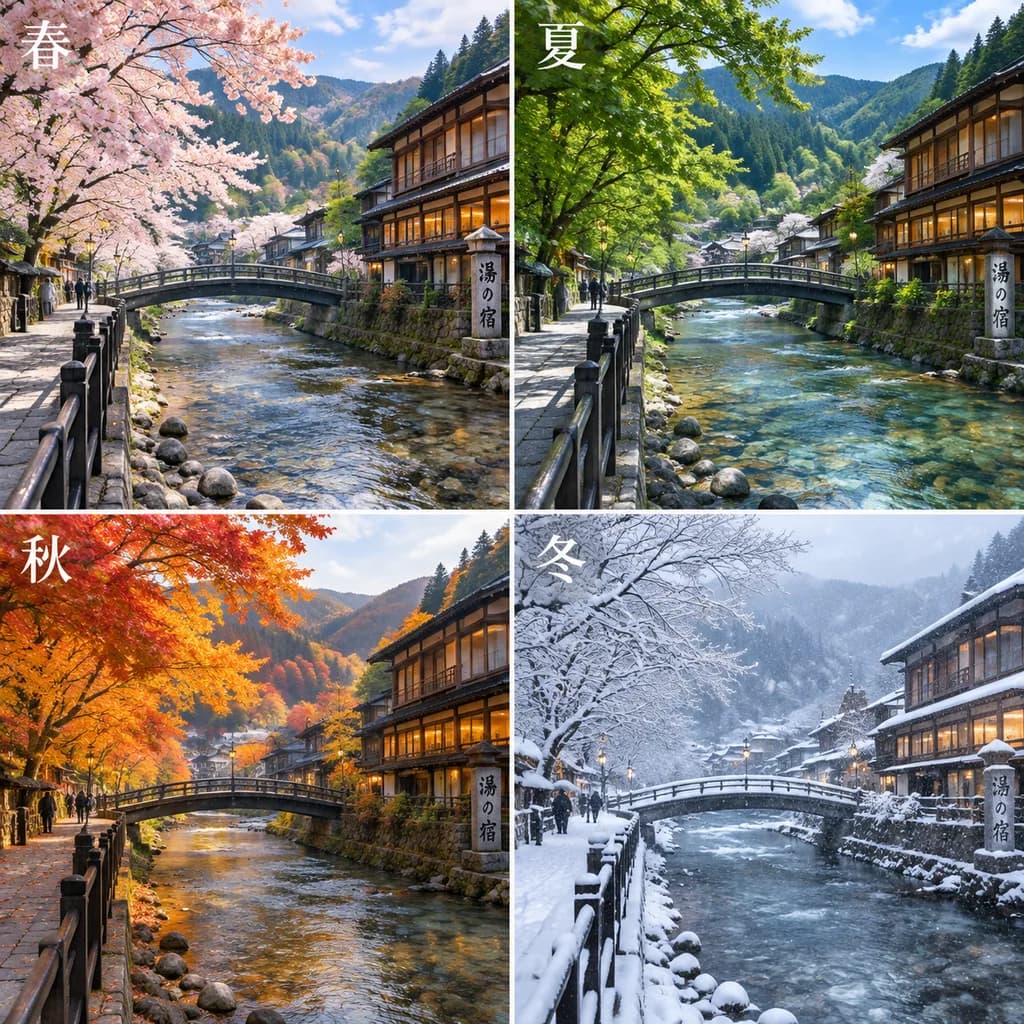 Four Seasons Japanese Onsen Town Collage