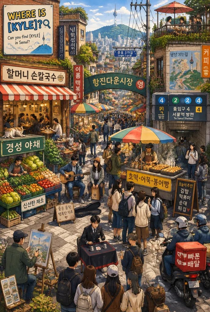 首爾市集尋寶大搜查插畫