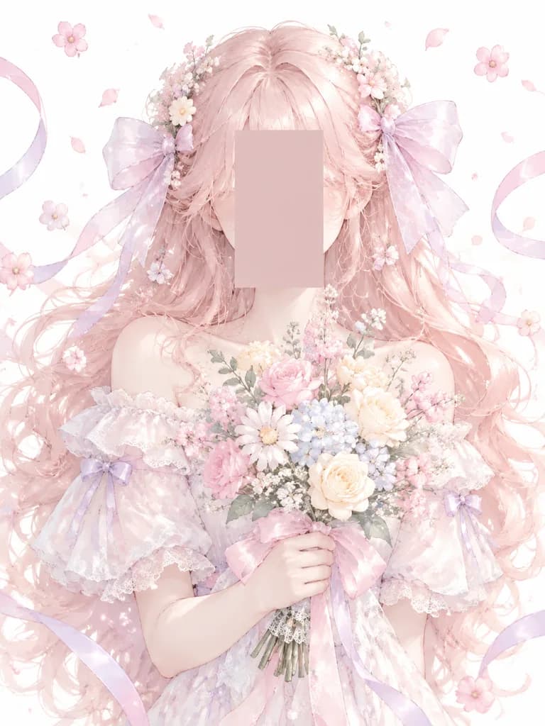 Faceless Pastel Floral Anime Portrait