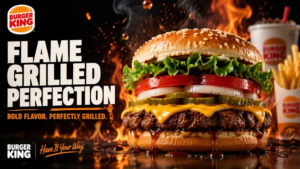 Flame-Grilled Fast Food Burger Poster