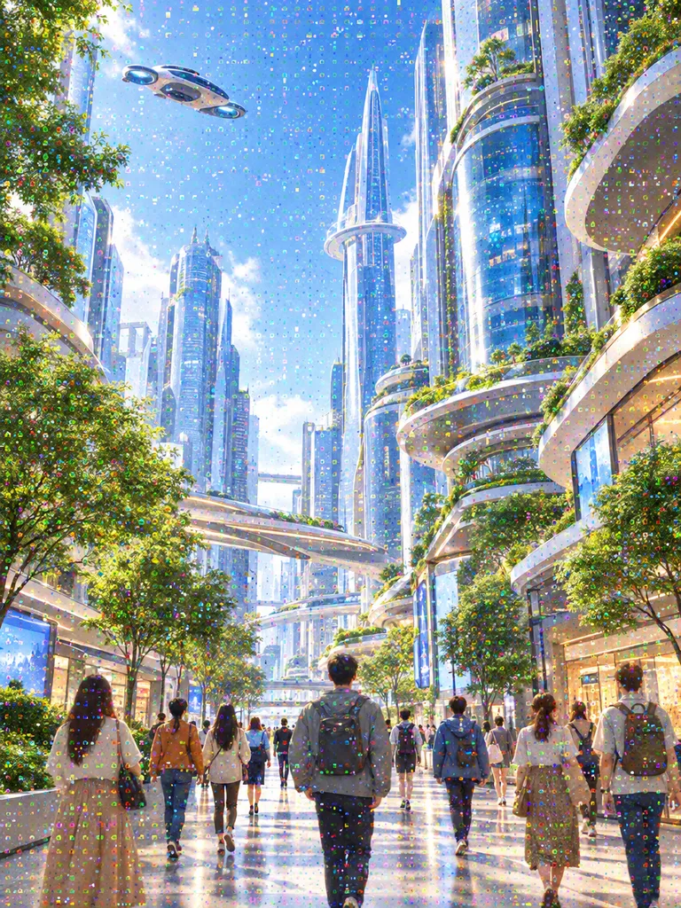 デジタルノイズを纏う未来のガラス都市