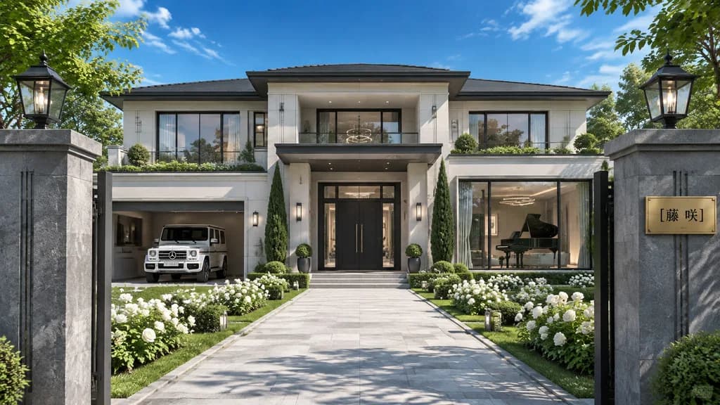 Modern Symmetrical Luxury Mansion Exterior