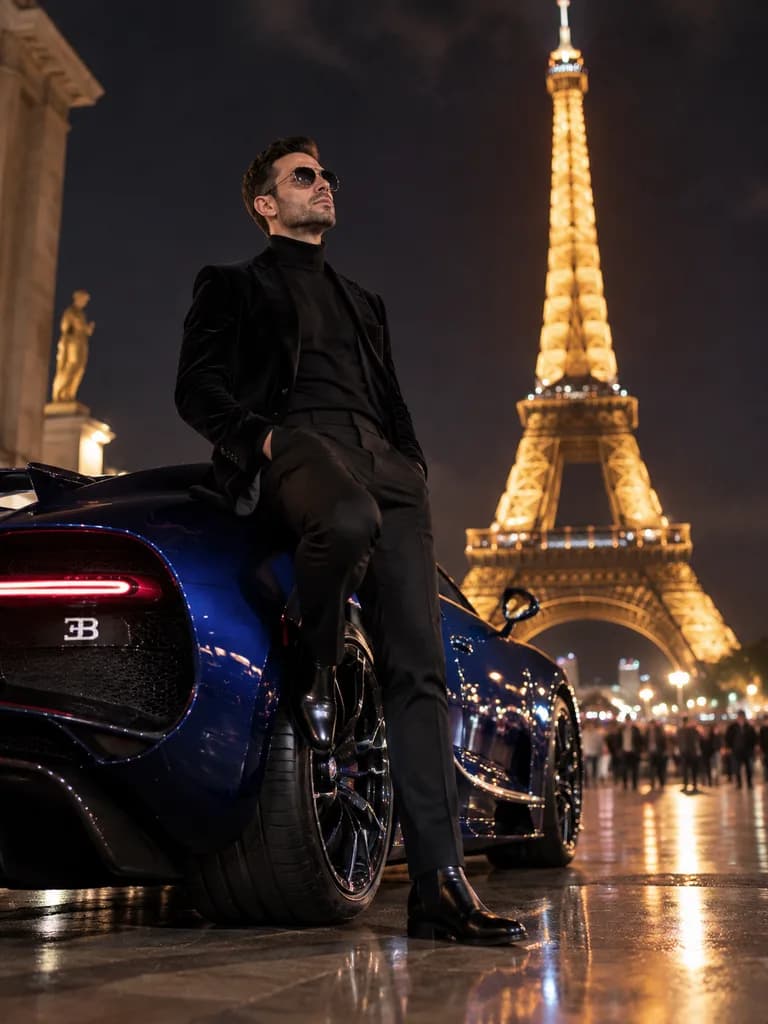 Nocna sesja modowa na Trocadéro