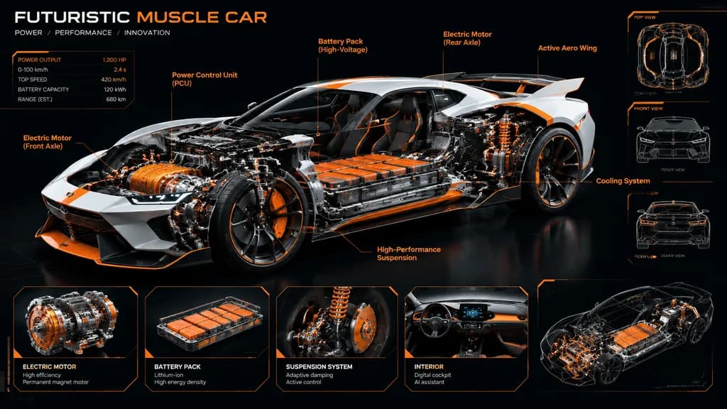 Futuristic Muscle Car Cutaway Diagram