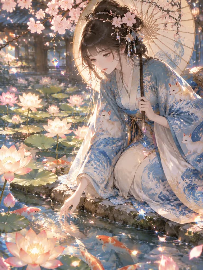 잉어 연못가의 지브리풍 공주