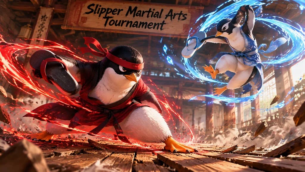 Martial Arts Penguin Slipper Duel