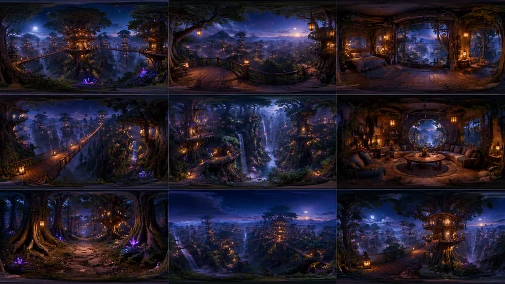 Equirectangular Forest World Panorama Grid