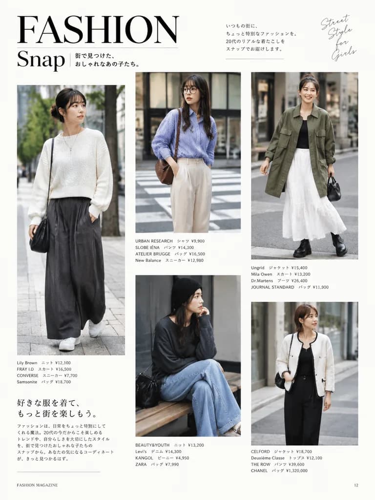 日本のストリートファッション雑誌見開き