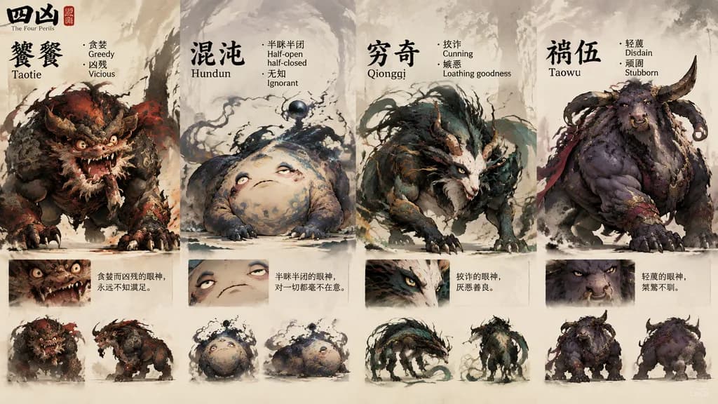 Four Perils Mythical Beasts Concept