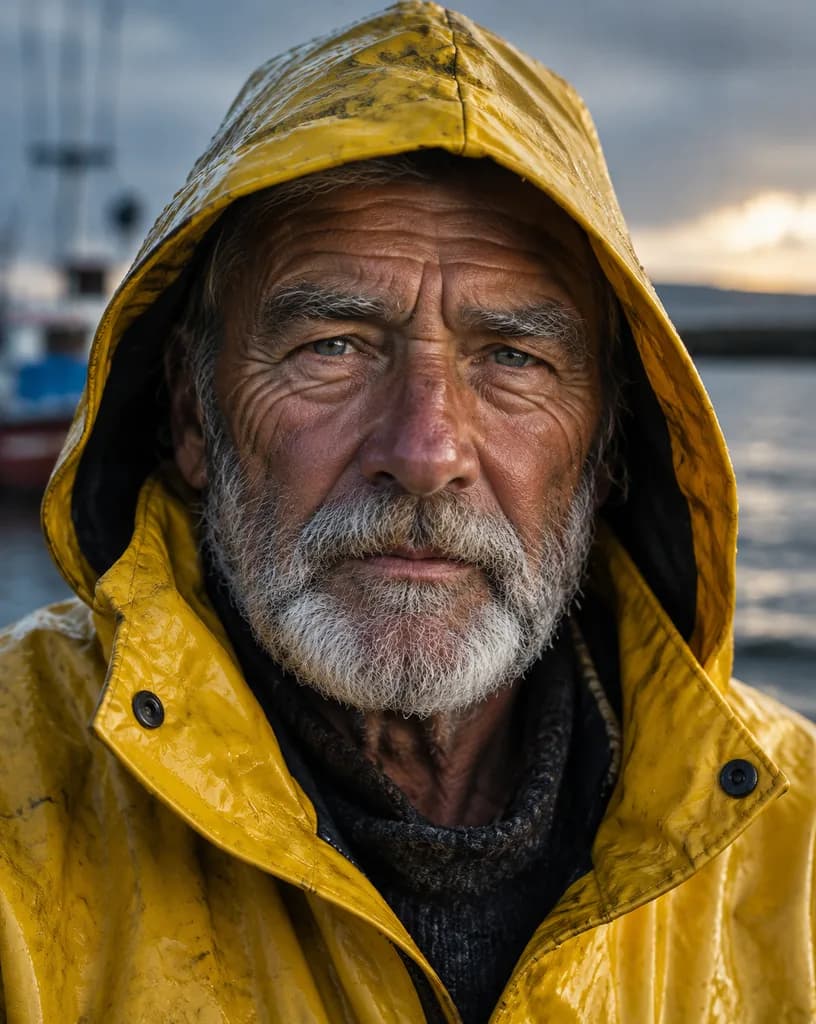 Weathered Fisherman Close-Up Portrait