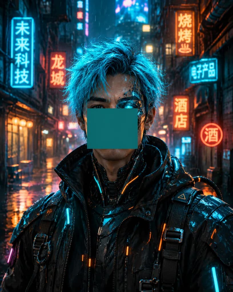 検閲ブロック付きサイバーパンク戦士の肖像