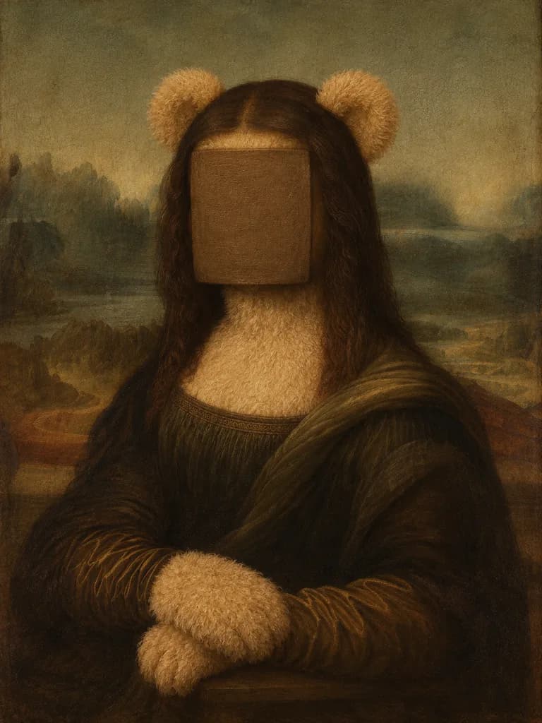 Pintura al Óleo Híbrida de Mona Lisa y Oso