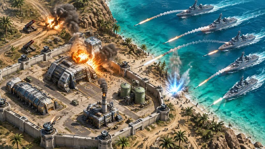 アイソメトリック沿海基地 RTS海戦シーン