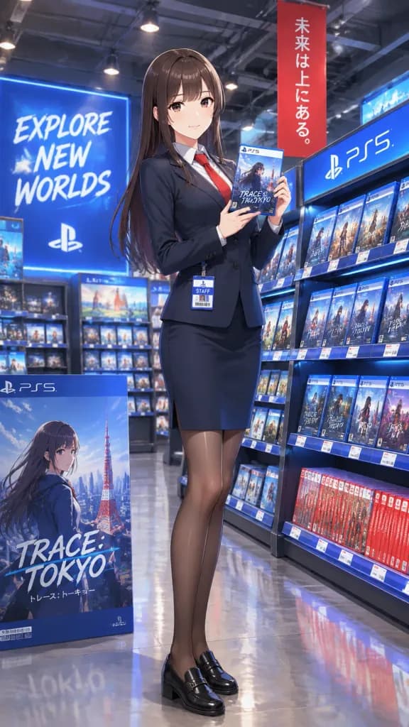 Anime Game Store Clerk with Console Title