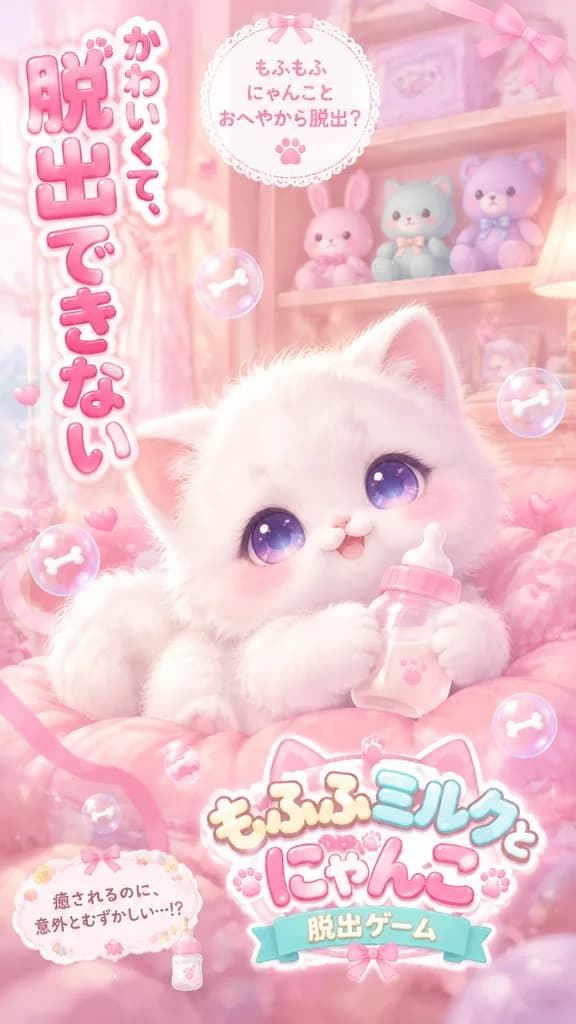 パステルピンクの子猫スマホゲームポスター