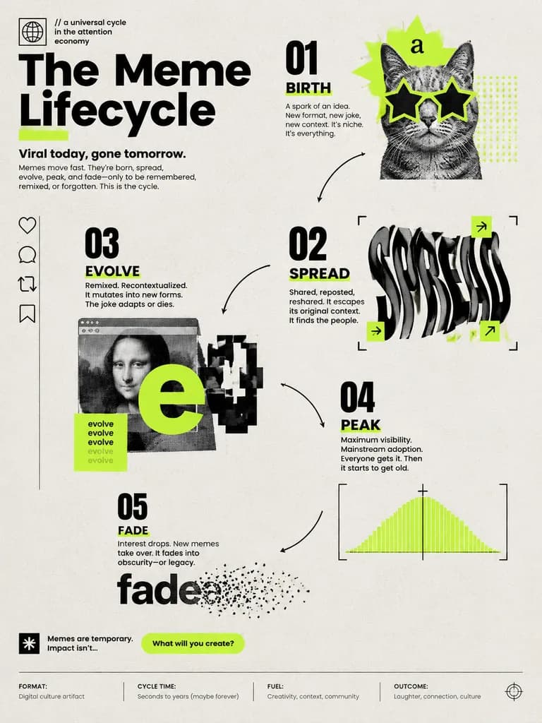 Meme Lifecycle Editorial Infographic Poster
