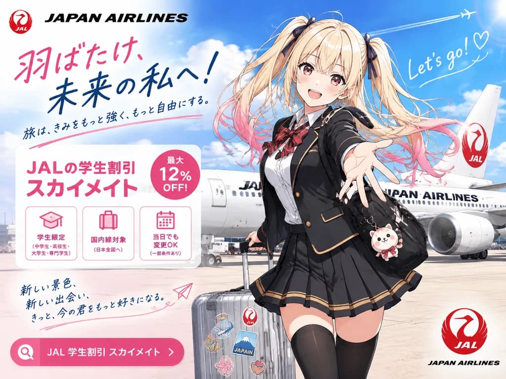 アニメ風航空会社学割トラベルポスター