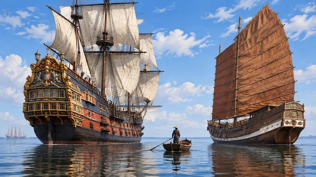 Historic European Galleon and Chinese Junk