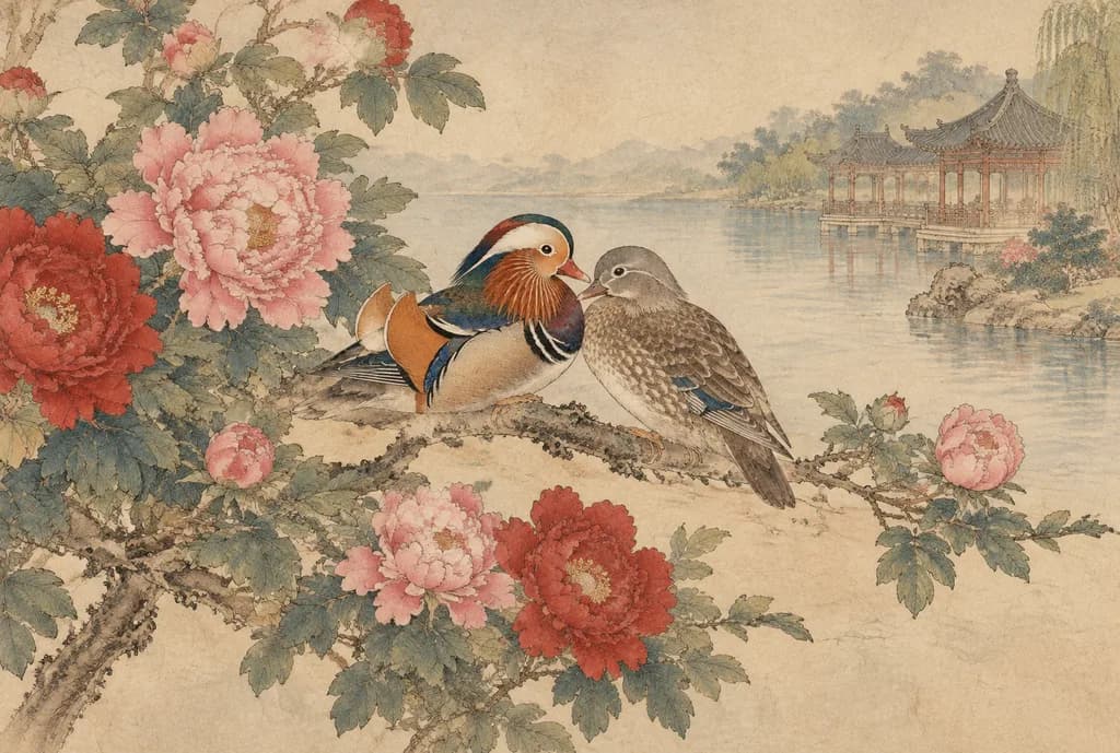 伝統的な中国工筆花鳥画