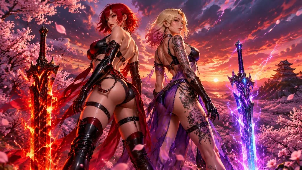 Twin Sirens in Sakura Dusk