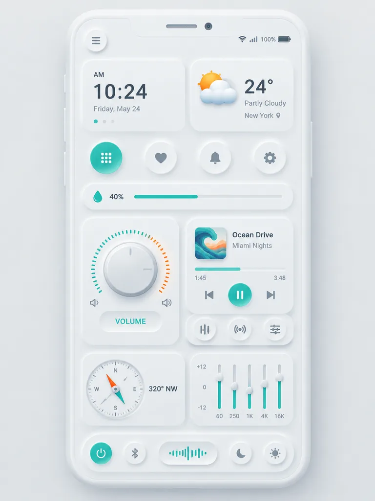 Неоморфный мокап панели управления для смартфона