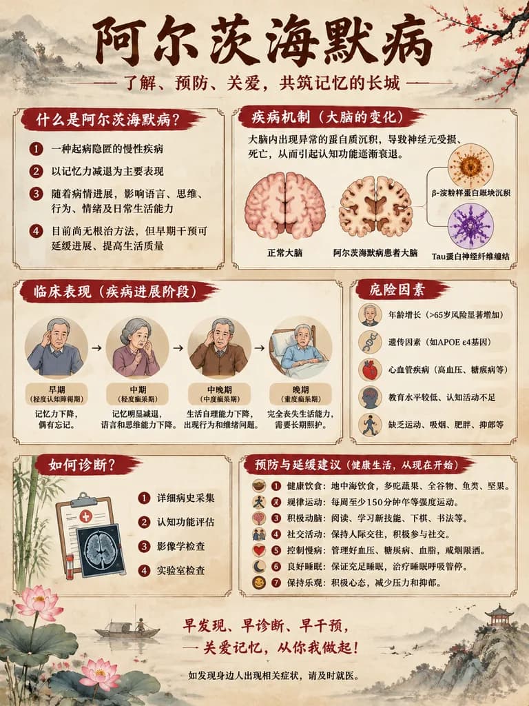 中式水墨阿茲海默症醫學衛教資訊圖
