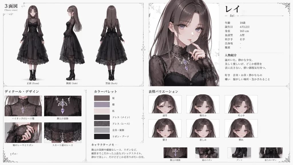 Gothic Anime Character Reference Sheet