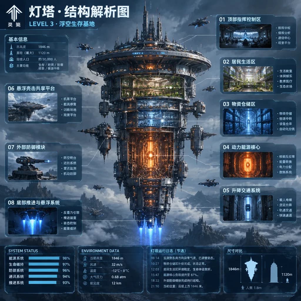 浮空要塞剖視技術資訊圖