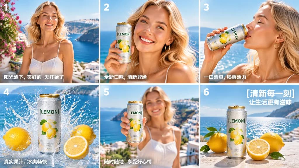柠檬汽水广告六格分镜脚本