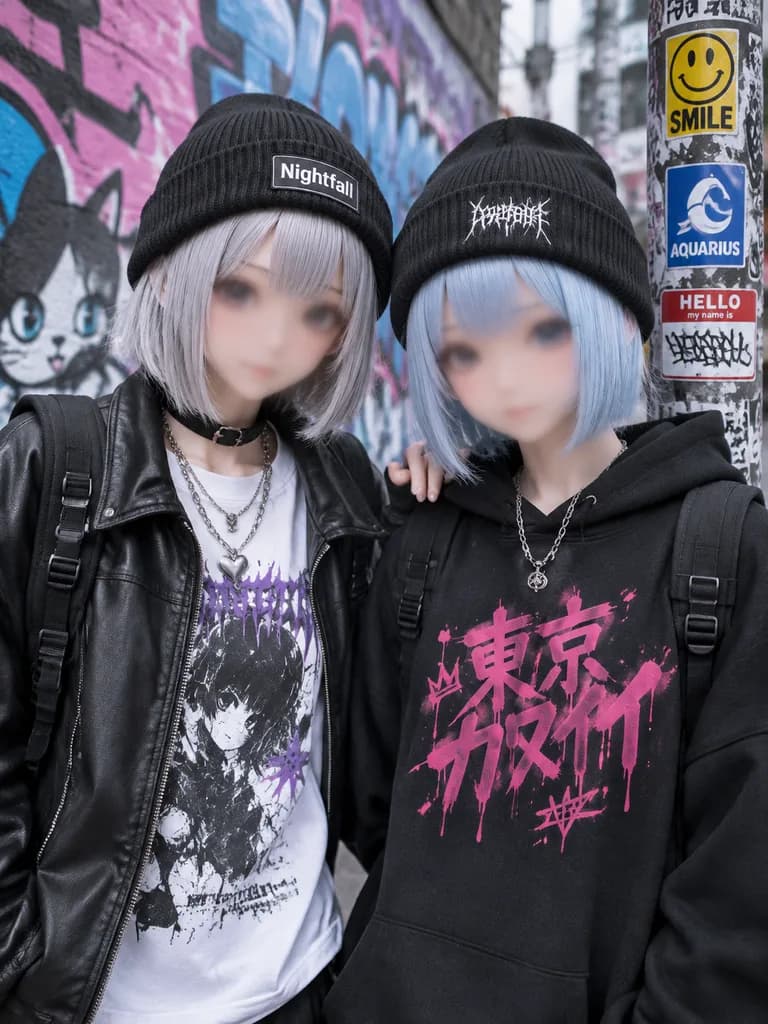 Harajuku Streetwear Anime Duo Portrait