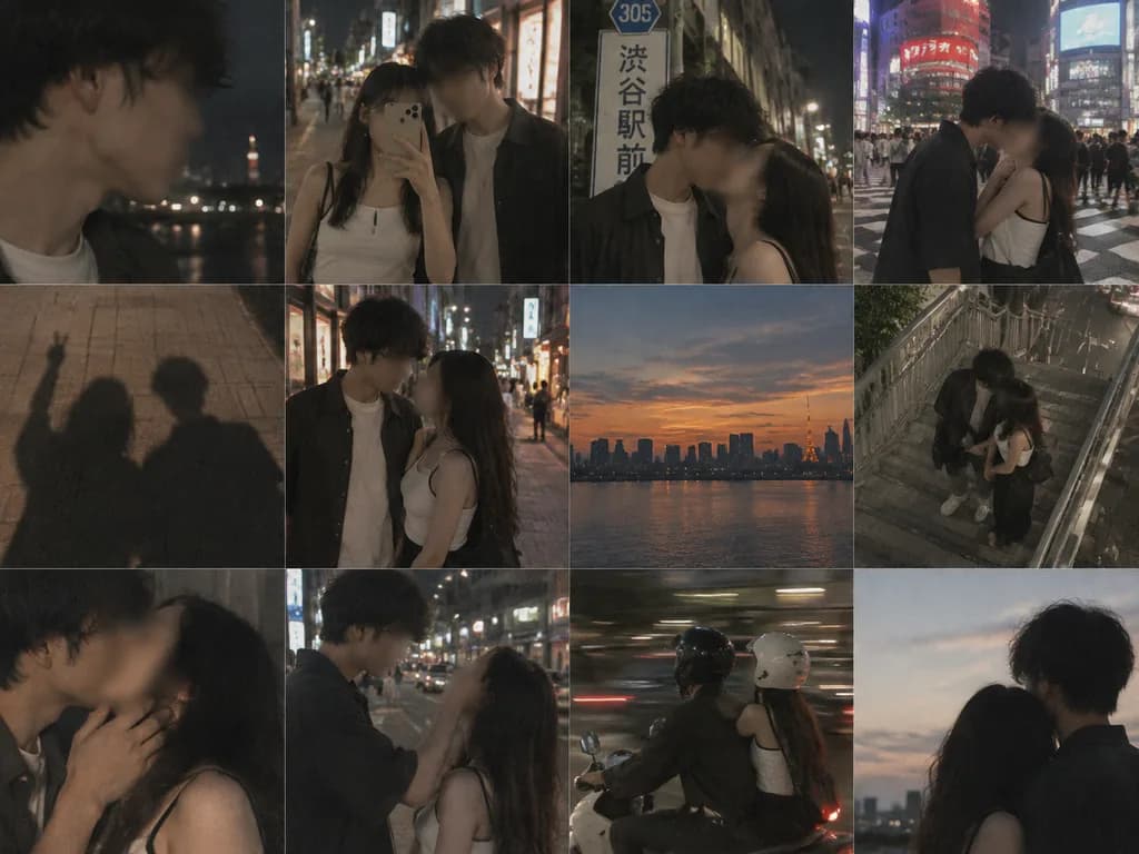 Tokyo Summer Night Couple Photo Collage