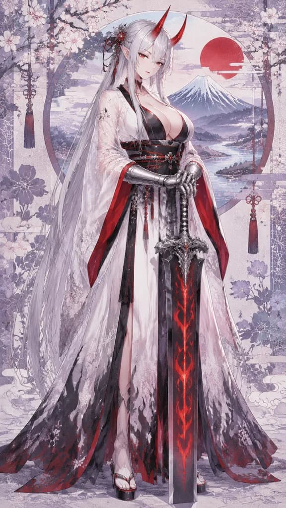 Ceremonial Oni Swordswoman Anime Portrait