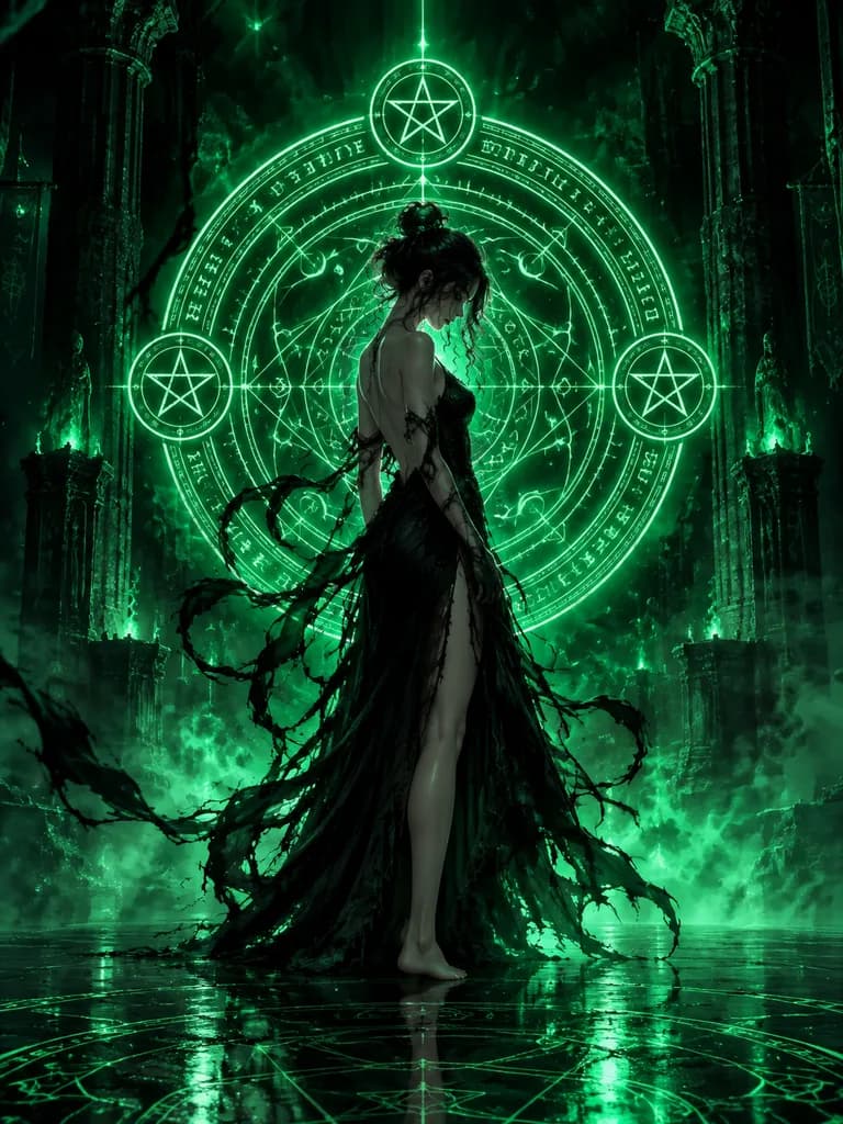 秘術の儀式に臨む闇の魔女