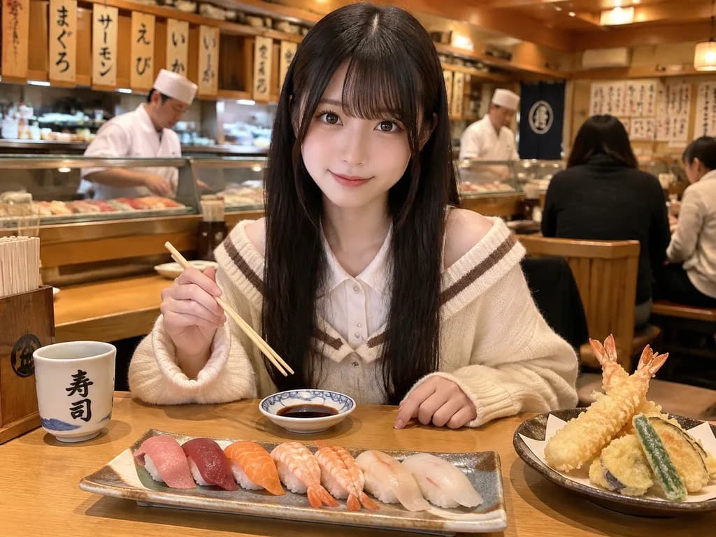 Candid Dinner at Japanese Sushi Counter
