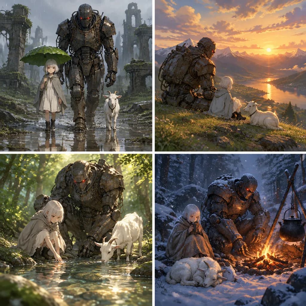Wandering Girl and Guardian Robot Collage
