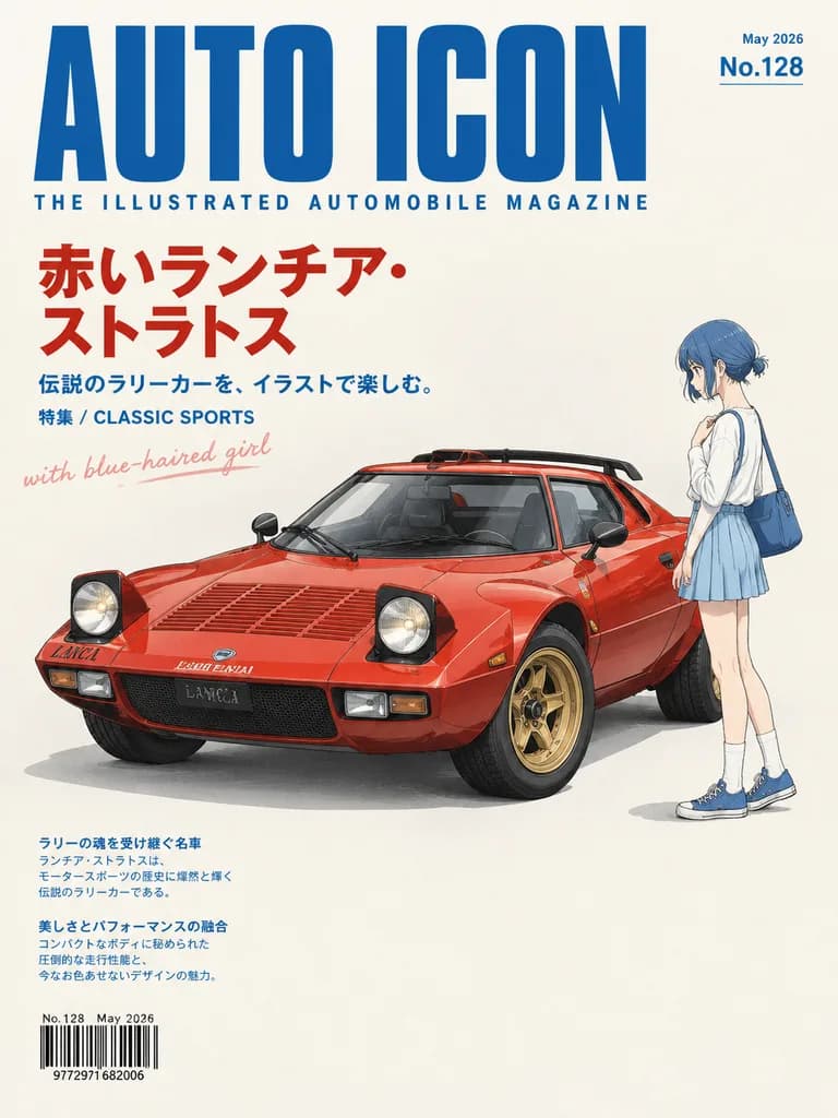 クラシックカー×アニメ調の日本風雑誌カバー