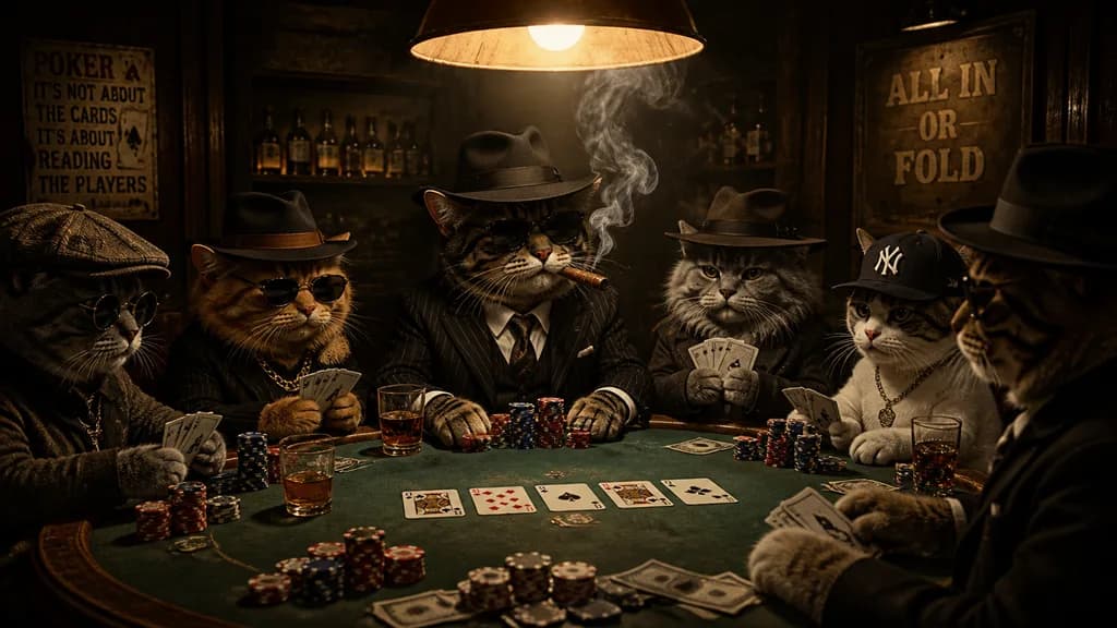Mobster Cats Playing Poker Underground