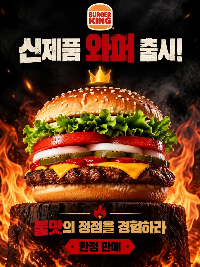 炎が立ち込めるバーガー商業広告ポスター