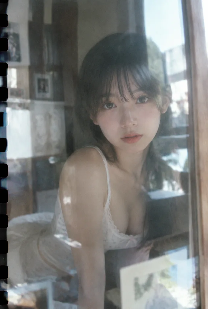 日本ネガフィルム風の反射ポートレート