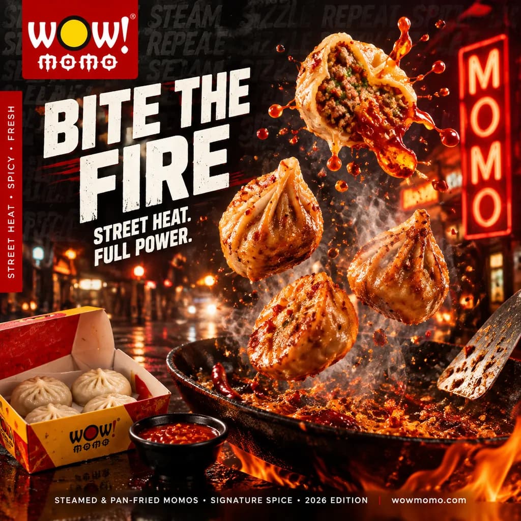 Fiery Street Food Momo Advertisement Poster