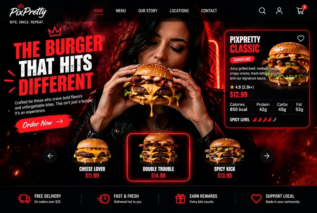 Dark Luxury Burger Website Mockup