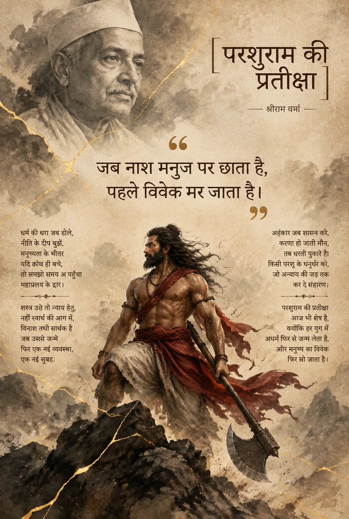 Hindi Literary Poster with Warrior and Poet