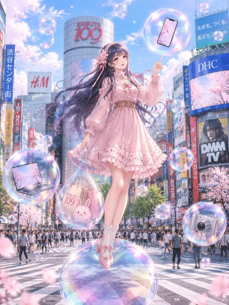 Floating Anime Girl at Shibuya Crossing