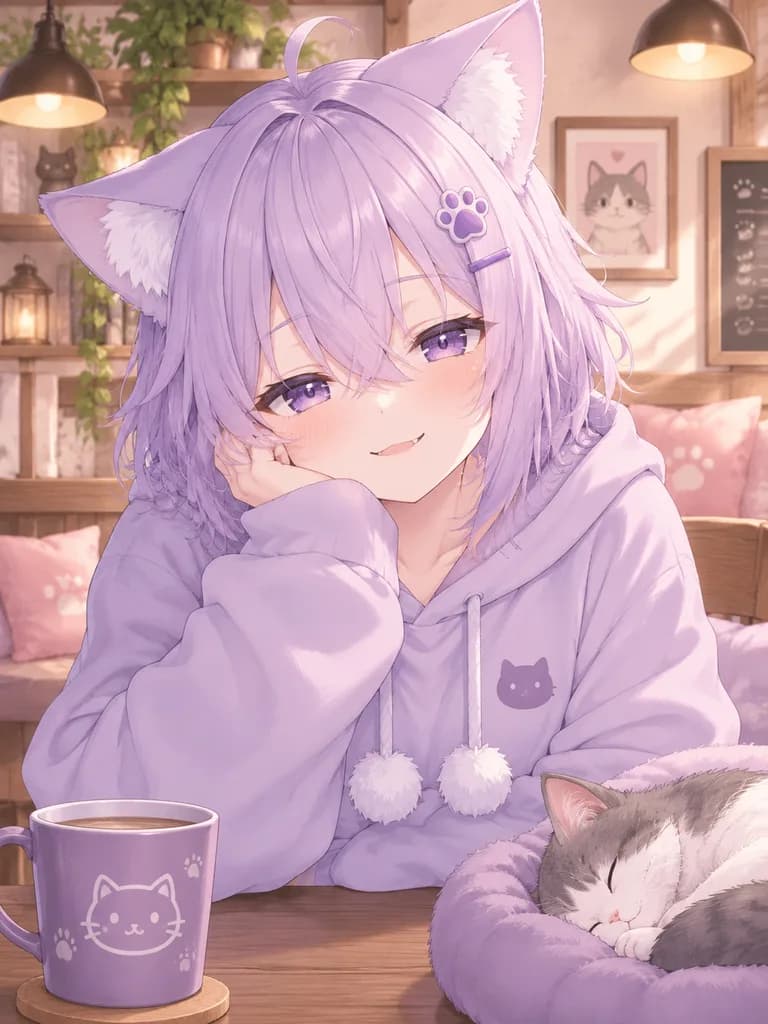 Cozy Pastel Catgirl VTuber Portrait
