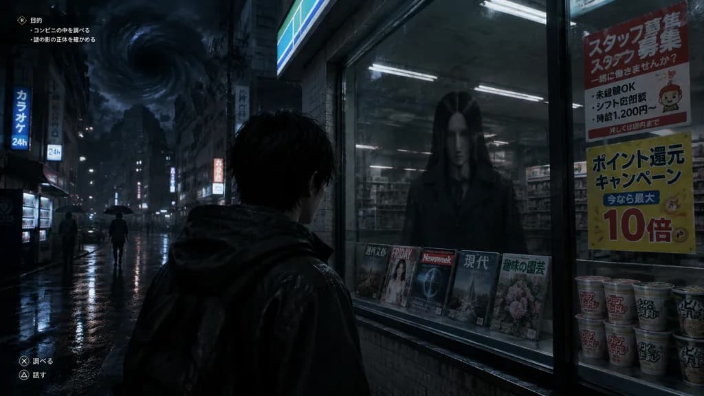和風ホラーゲームのストリート反射