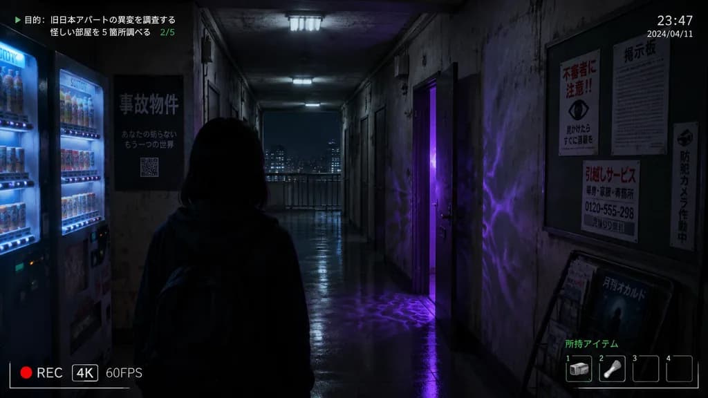 Japanese Haunted Apartment Horror Game Mockup